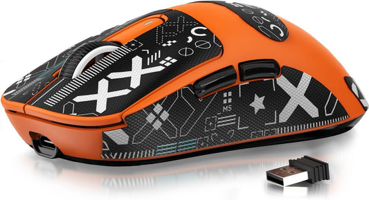 MANBASNAKE Attack Shark X3 Wireless Gaming Mouse - Ergonomic, 49g, 26K DPI, 200h Battery Life, Orange & Griptape