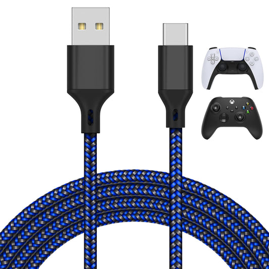 16.4FT Charger Charging Cable for PS5/ PS5 Pro/Xbox Series X/S Controller/for Switch Pro  Replacement USB Charging Cord Nylon Braided Type-C Ports Accessories for PS5/for Xbox Series X  Blue