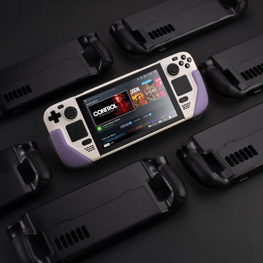 UYIYE Kickstand Case for Steam Deck - Protective Accessory, Beige/Purple, Model CASE-STEAM-FT02-Purple