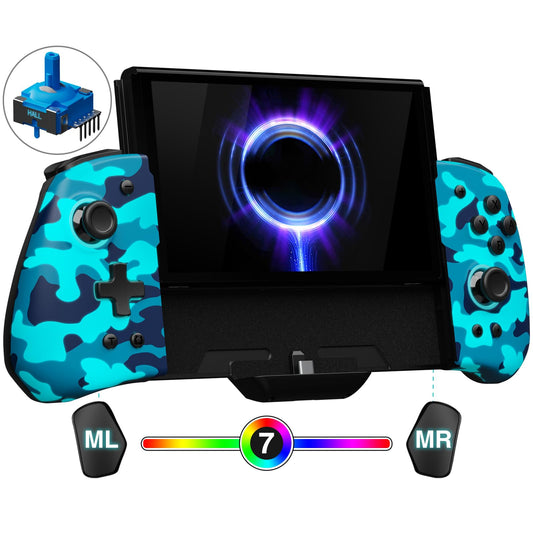 FUNLAB Switch Joycon Replacement Controller - Ergonomic Camo Blue Joypad with Customizable Features, Turbo, and Mapping