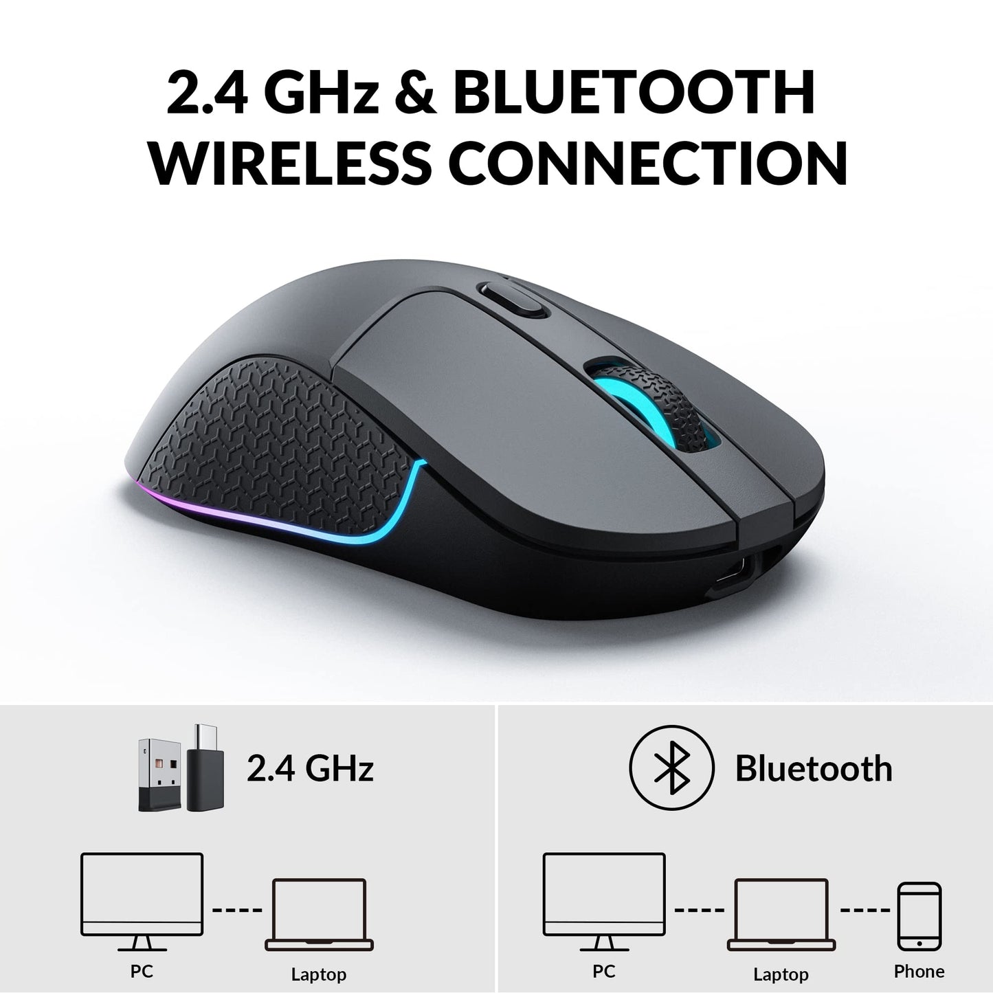 Keychron M3 Wireless Mouse - PAW3395 Sensor, 26,000 DPI, 2.4 GHz/Bluetooth 5.1, Ergonomic Design, Black