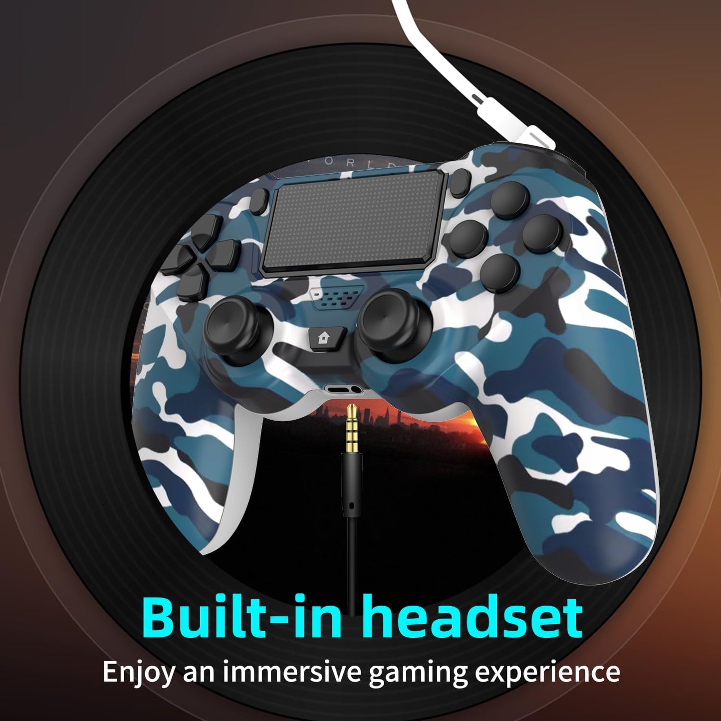 YsoKK Wireless Controller for PS4/Slim/Pro - 1000mAh Battery, Dual Vibration, Audio Jack, 6-axis Motion Sensor - Camo Blue & Green
