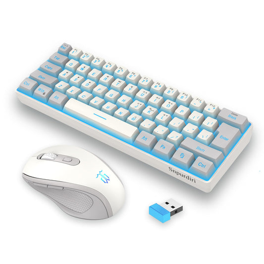 Snpurdiri Wireless Gaming Keyboard and Mouse Combo, Mini 60% Mechanical RGB, Ergonomic Vertical Mouse, Grey White Combo, Small Large