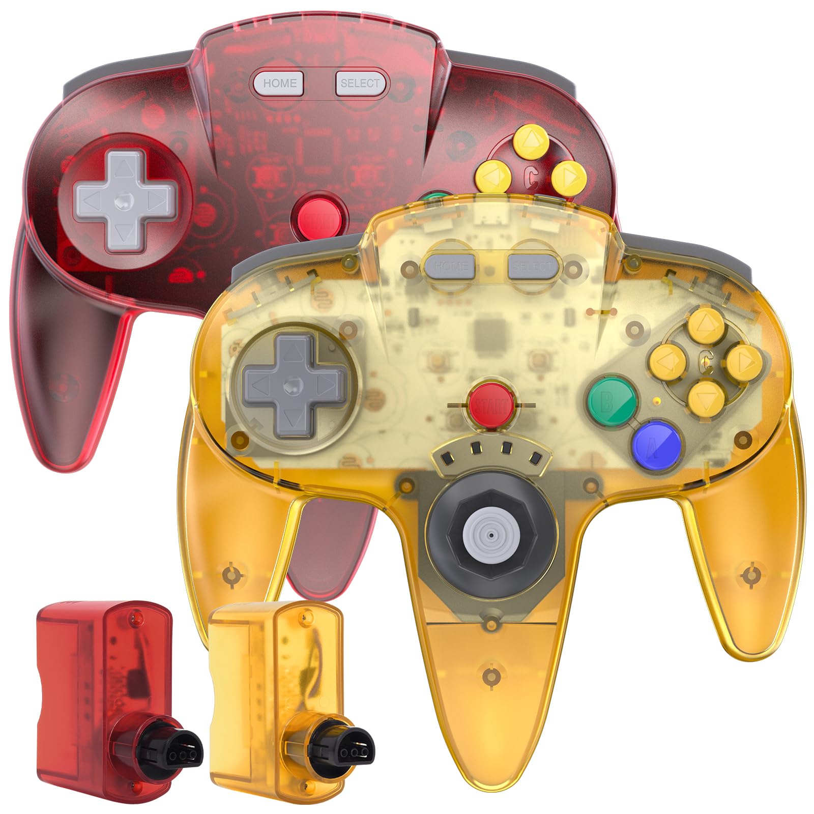 SAFFUN 2.4 GHz Wireless N64 Controller (2 Pack), Receiver, Compatible with N64 Console - Rechargeable, Plug and Play, Built-in R