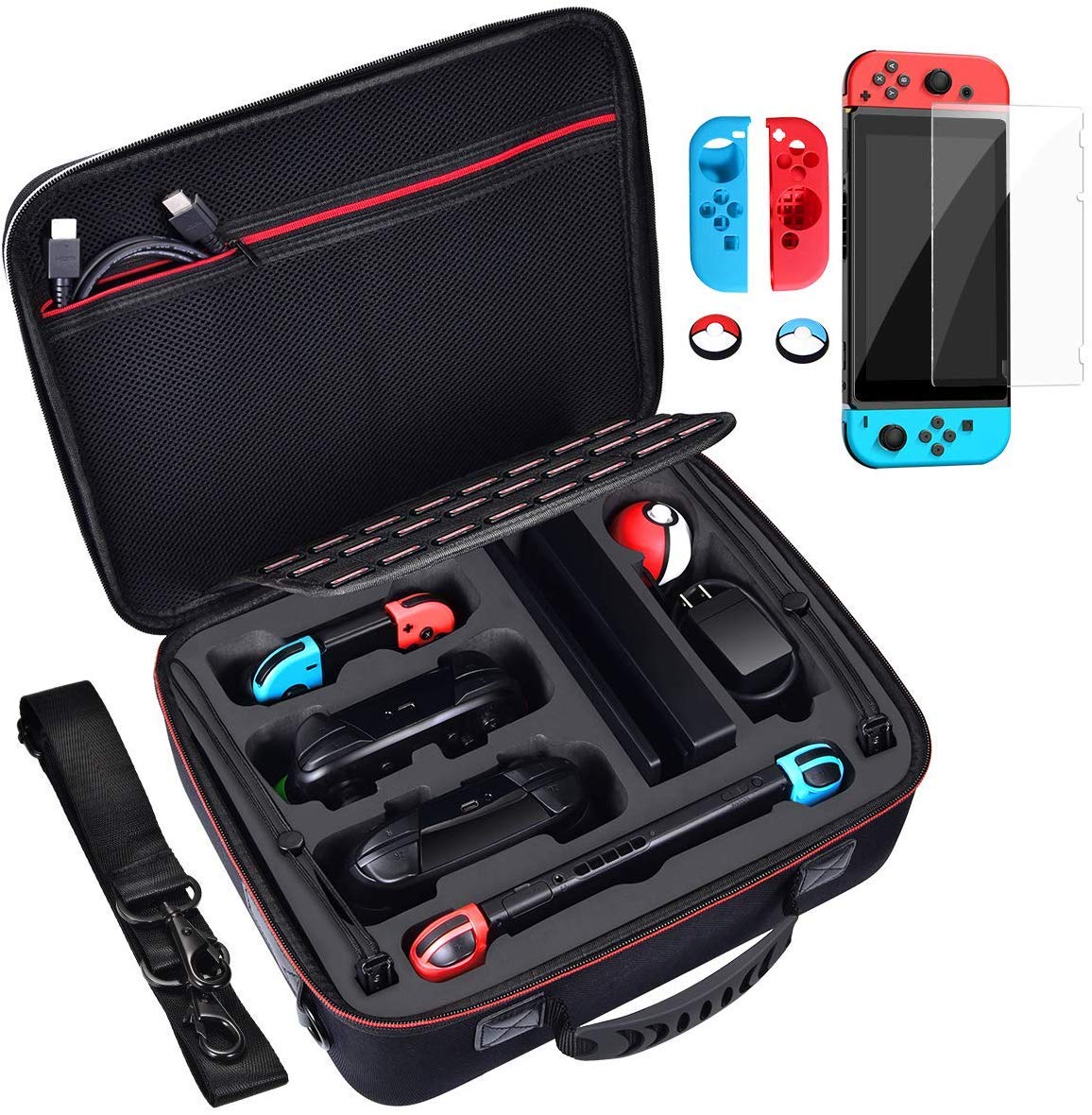 Diocall Deluxe Carrying Case for Nintendo Switch & OLED 2021 - Black Travel Bag for Pro Controller