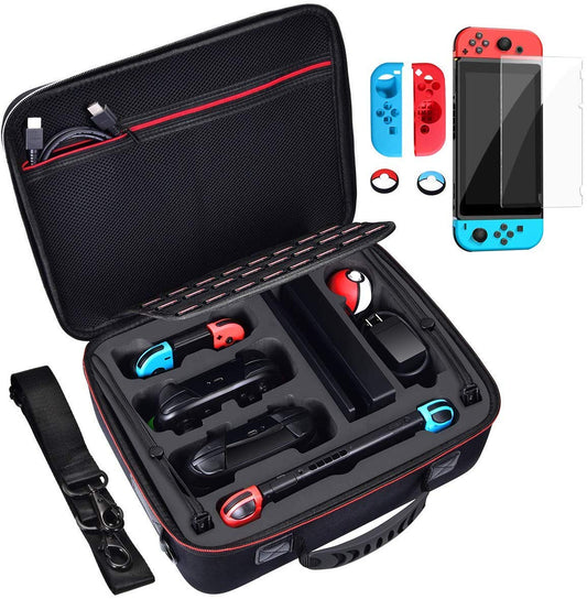 Diocall Deluxe Carrying Case for Nintendo Switch & OLED 2021 - Black Travel Bag for Pro Controller
