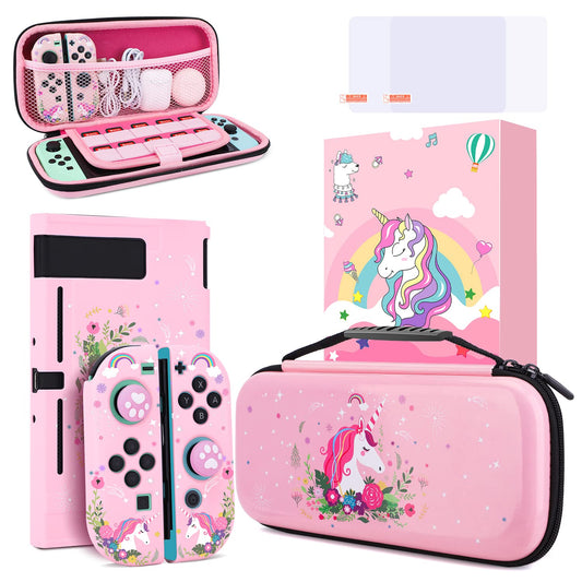 Unicorn Carrying Case Compatible with Nintendo Switch-Pink Portable Hard Shell Storage Bag and Protective Case Cover Screen Protectors for Nintendo Switch Switch Protection Accessories for Girls