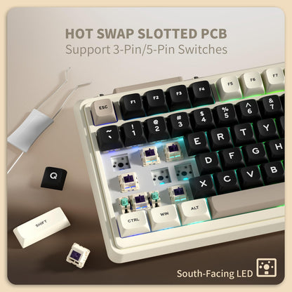 KZZI K75 Lite 75% Wireless Mechanical Keyboard - RGB, 3-Mode Knob, Hot Swappable, Star Rock Black