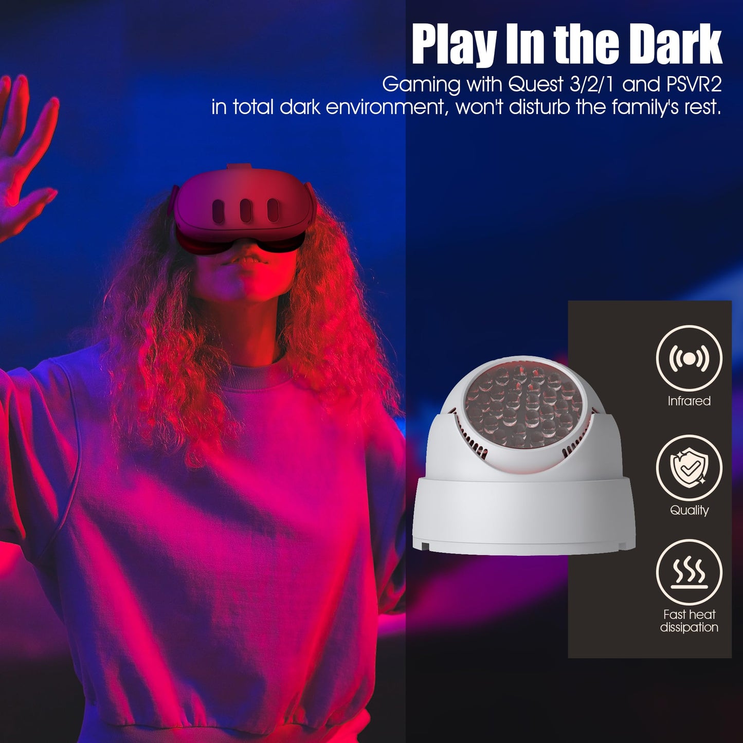 Orzero IR Illuminator - Infrared Light for Quest 3, Quest 2, PSVR2, Black