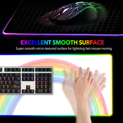 AIMSA RGB Gaming Mouse Pad - Large 35.4x15.8 inch, Non-Slip Rubber Base, 14 Lighting Modes, Waterproof, White Rainbow