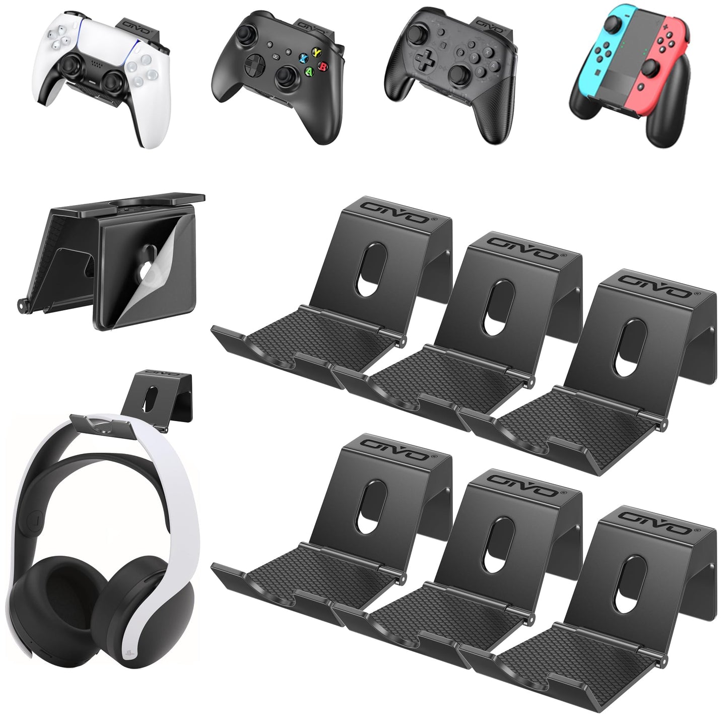 OIVO Controller Wall Mount Holder for PS3/PS4/PS5/Xbox - 6 Pack, Foldable ABS Design, Model 999-Green