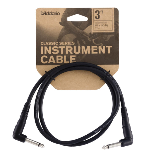 DAddario Accessories Classic Series Guitar Patch Cables - Guitar Pedal Cable with  Inch Ends - Durable & Reliable - Instrument Cable for Pedalboards - Right Angle - 3 feet
