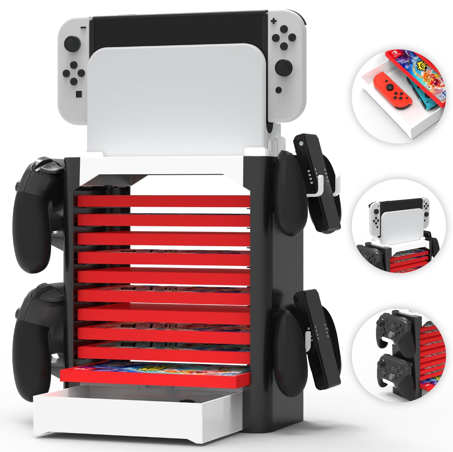 Skywin Game Storage Tower Compatible With Nintendo Switch Stand Holder  Game Disk Rack  Controller Organizer  Switch Holder Stand for Gamers (White)