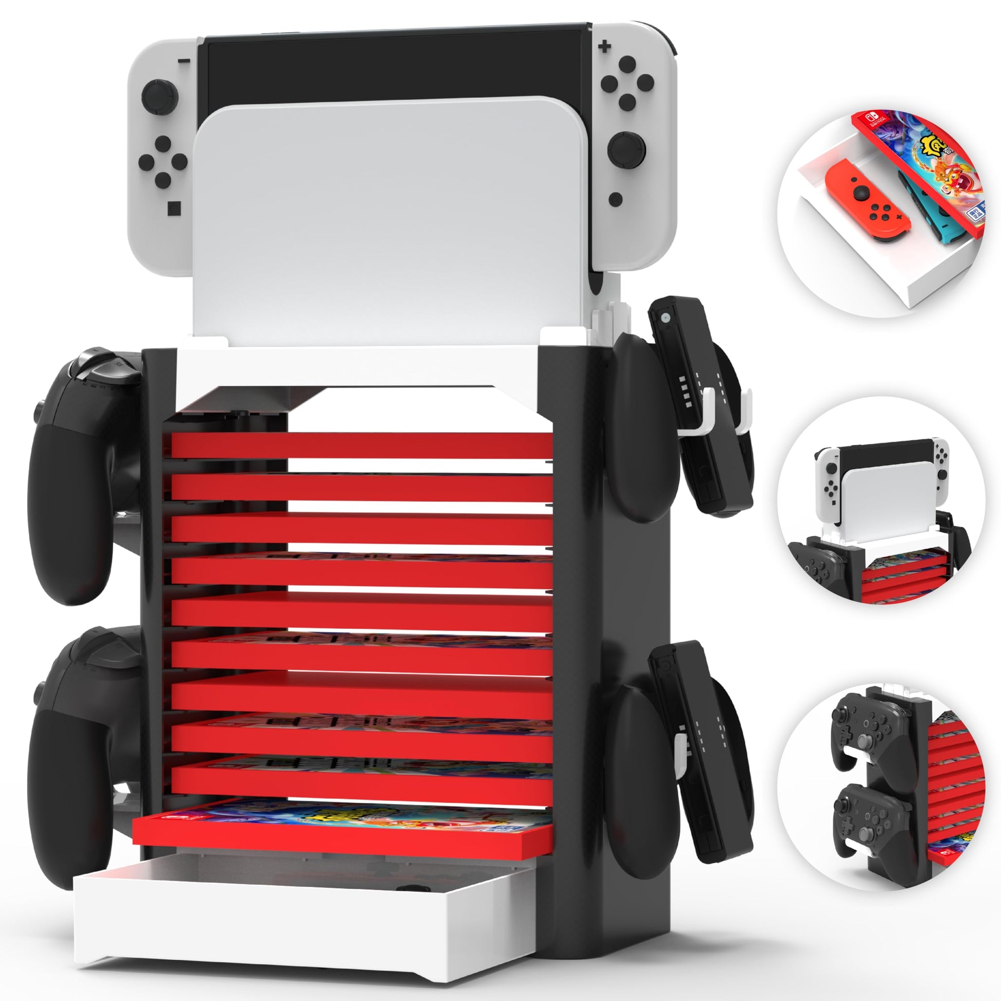 Skywin Game Storage Tower Compatible With Nintendo Switch Stand Holder  Game Disk Rack  Controller Organizer  Switch Holder Stand for Gamers (White)