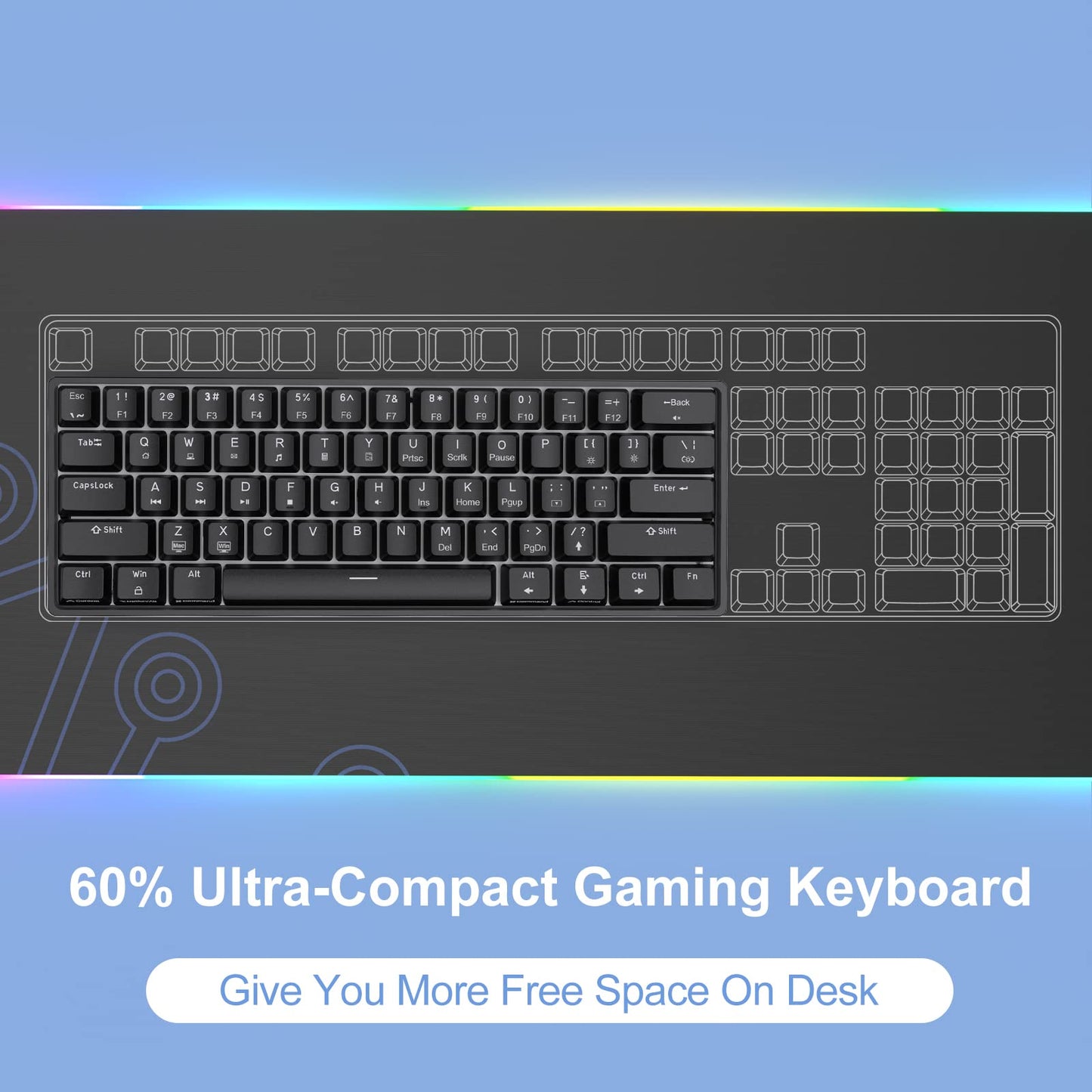 DIERYA DK61se 60% Mechanical Keyboard, Wired Gaming Keyboard, Red Switches, LED Backlit, Compact Mini, Black
