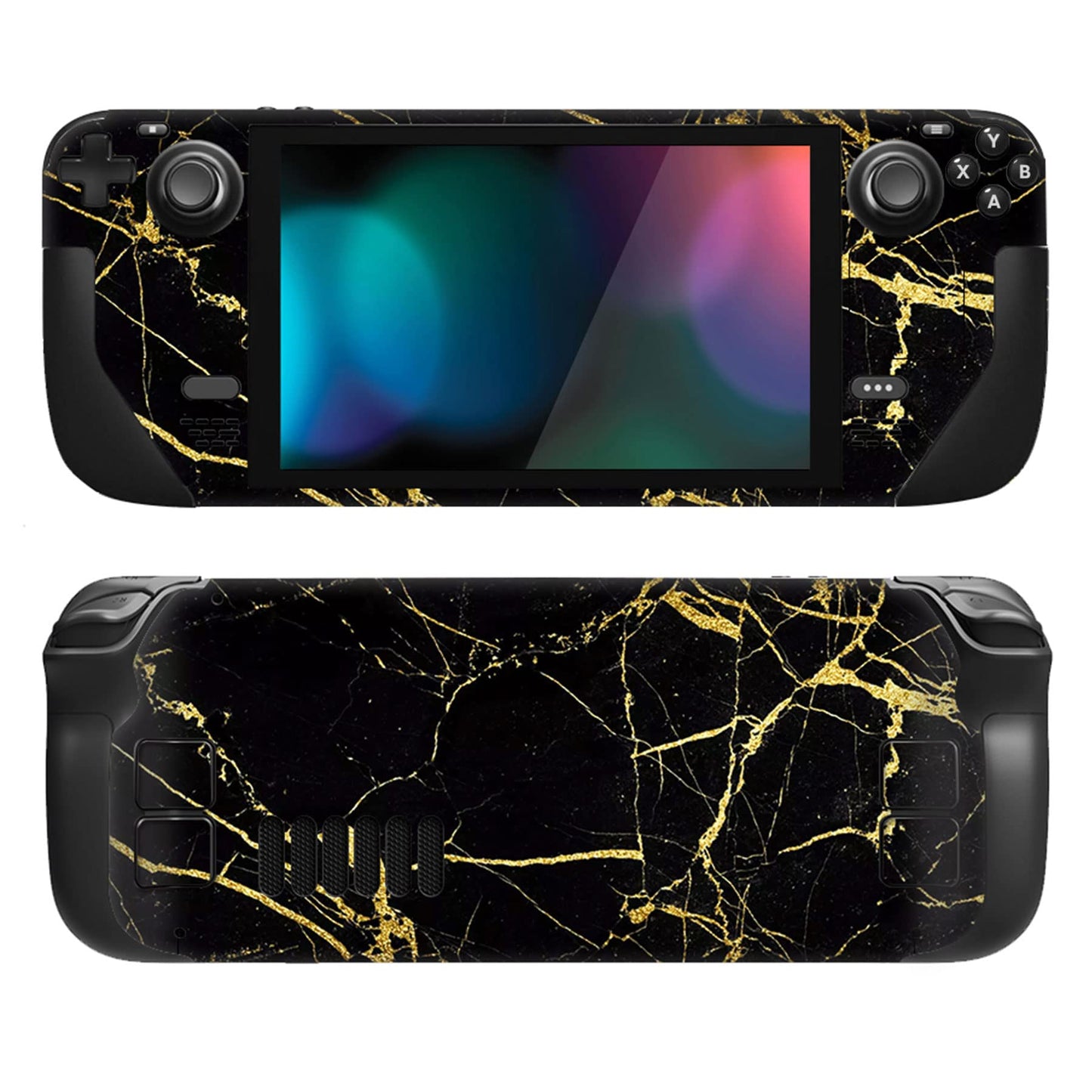 PlayVital Full Set Protective Skin Decal for Steam Deck LCD  Custom Stickers Vinyl Cover for Steam Deck OLED - Black & Gold Marble Effect