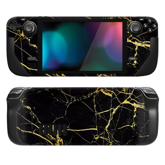 PlayVital Full Set Protective Skin Decal for Steam Deck LCD  Custom Stickers Vinyl Cover for Steam Deck OLED - Black & Gold Marble Effect