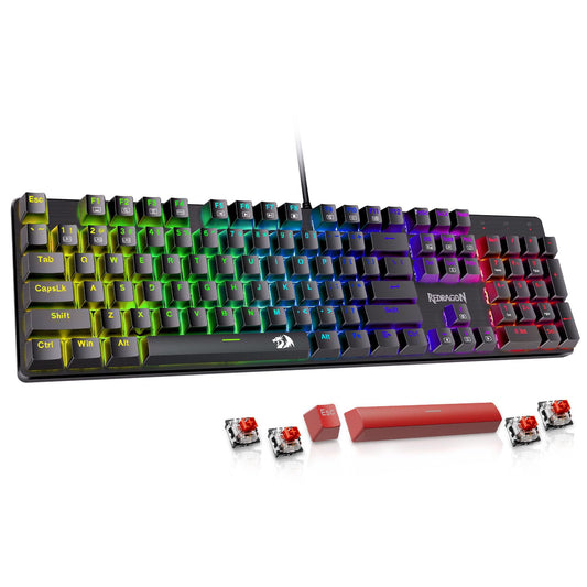 Redragon Mechanical Gaming Keyboard  Wired Mechanical Keyboard with 11 Programmable Backlit Modes  Hot-Swappable Red Switch  Anti-Ghosting  Double-Shot PBT Keycaps  Light Up Keyboard for PC Mac