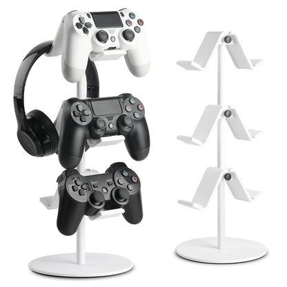 KELJUN Controller Holder - 3-Tier Headphone Organizer, Metal, Elegant White, Model CA-CHW01 for Xbox, PS4, PS5, Switch