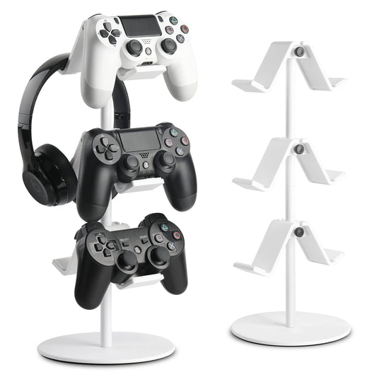 KELJUN Controller Holder - 3-Tier Headphone Organizer, Metal, Elegant White, Model CA-CHW01 for Xbox, PS4, PS5, Switch