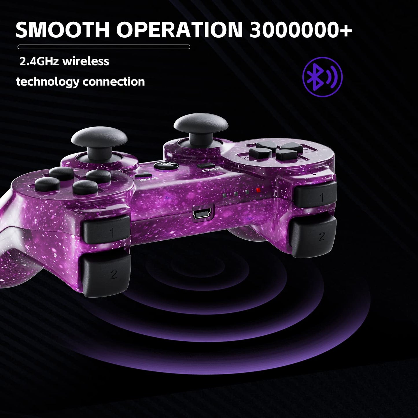 Burcica PS3 Controller 2 Pack - Wireless Motion Sensor, Dual Vibration, Charging Cord, Blue & Purple