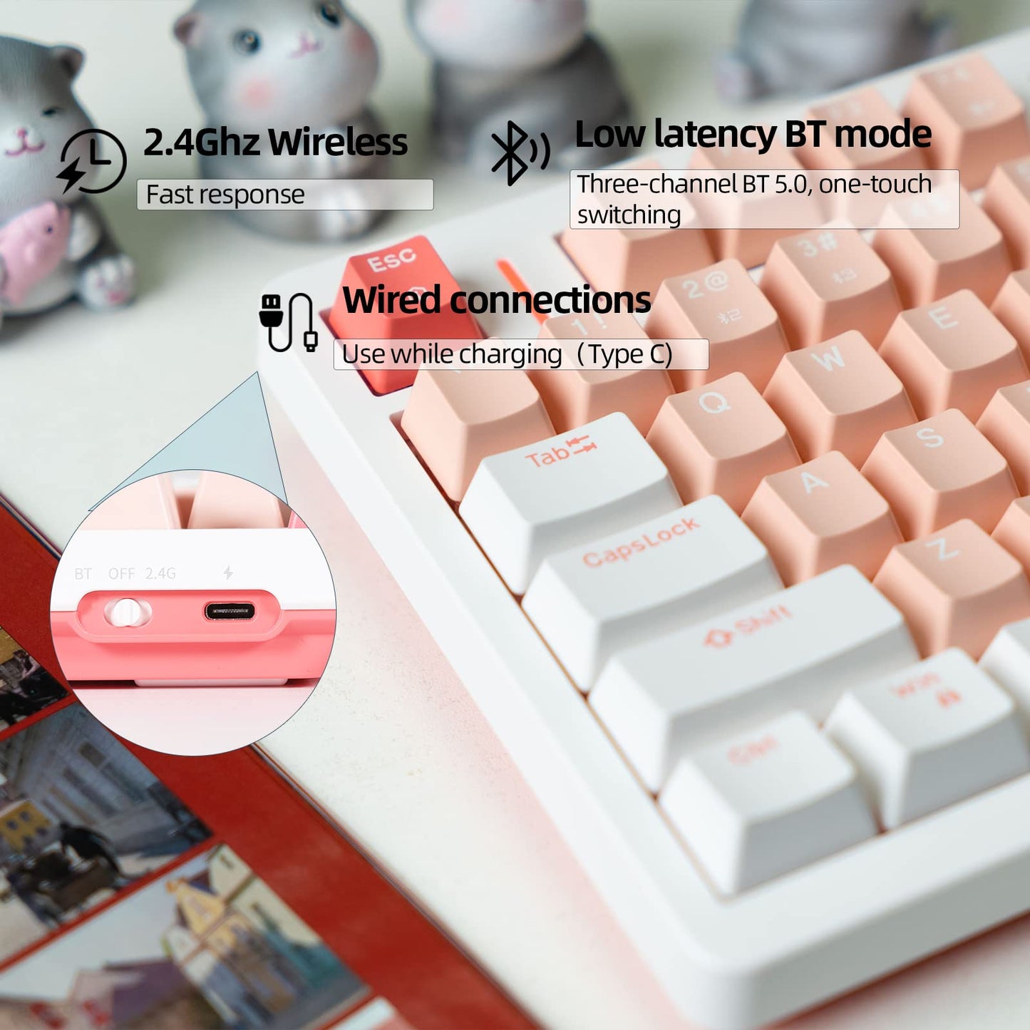 IROK FE75Pro Wireless Mechanical Keyboard, 81 Keys, RGB Backlit, White/Red, Hot Swappable, USB-C/Bluetooth, Three-Layer Dampening