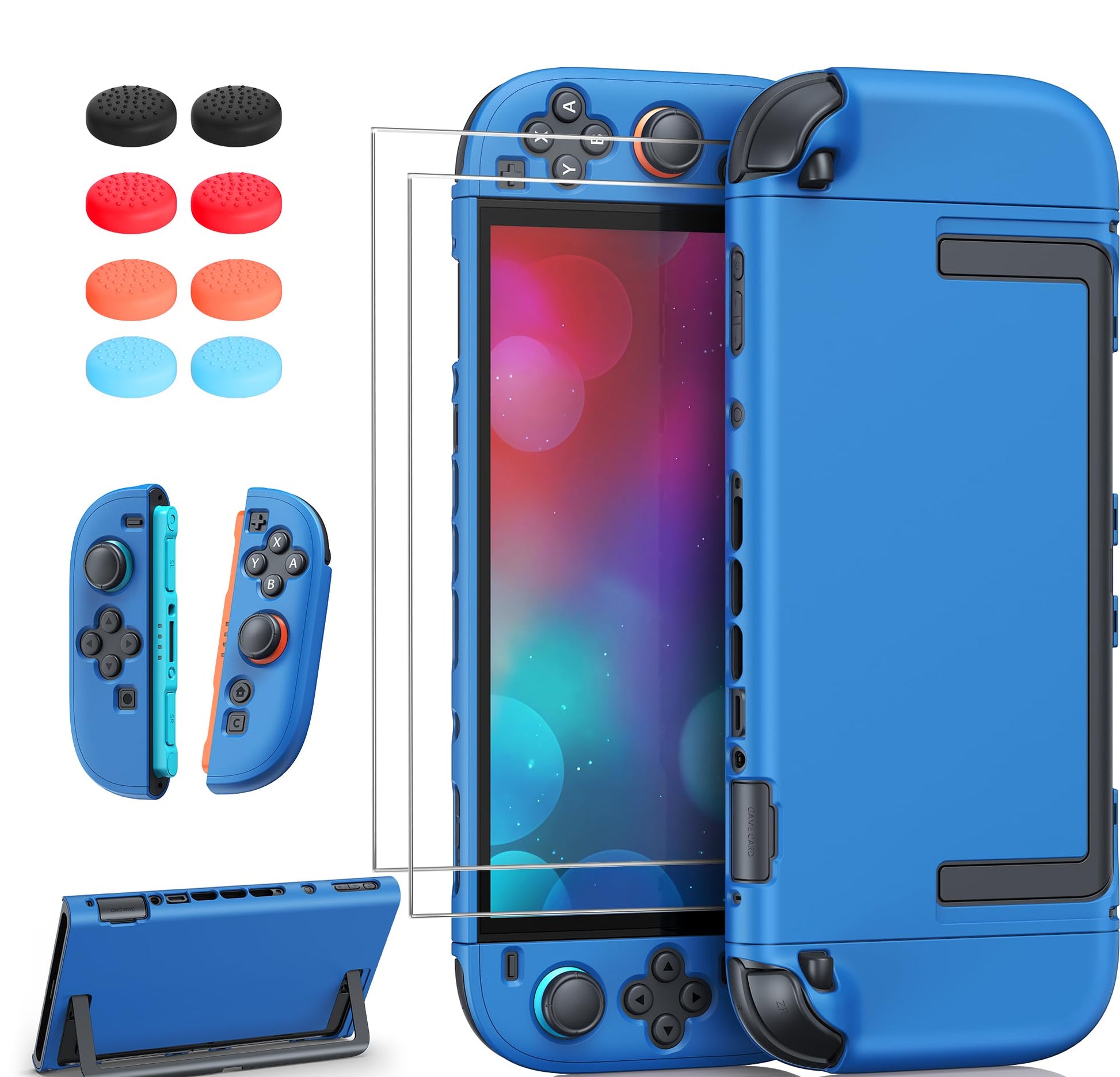 FYOUNG Upgrade Switch 2 Protective Case&Screen Protector Set  Dockable Cover Hard Shell for Nintendo Switch 2 2025 Console Accessories Travel-Friendly Kickstand Cutouts(Blue  for Switch 2 7.9inch)