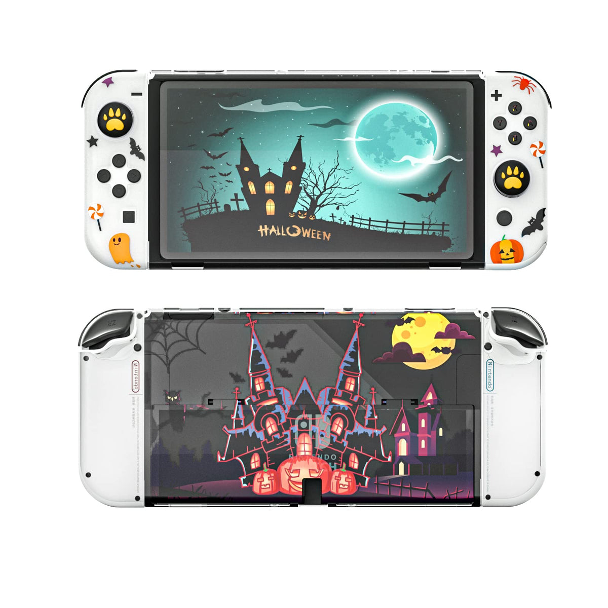Halloween Decoration Switch OLED Case  Switch OLED Protective Case with TPU Joycon Covers and Glass Screen Protector and Thumb Grip Caps