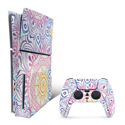 MightySkins Carbon Fiber Skin for PS5 Playstation 5 Slim Disc Edition Bundle - Vibrant Mandala Protective  Durable Textured Carbon Fiber Finish Easy to Apply and Change Styles Made in The USA