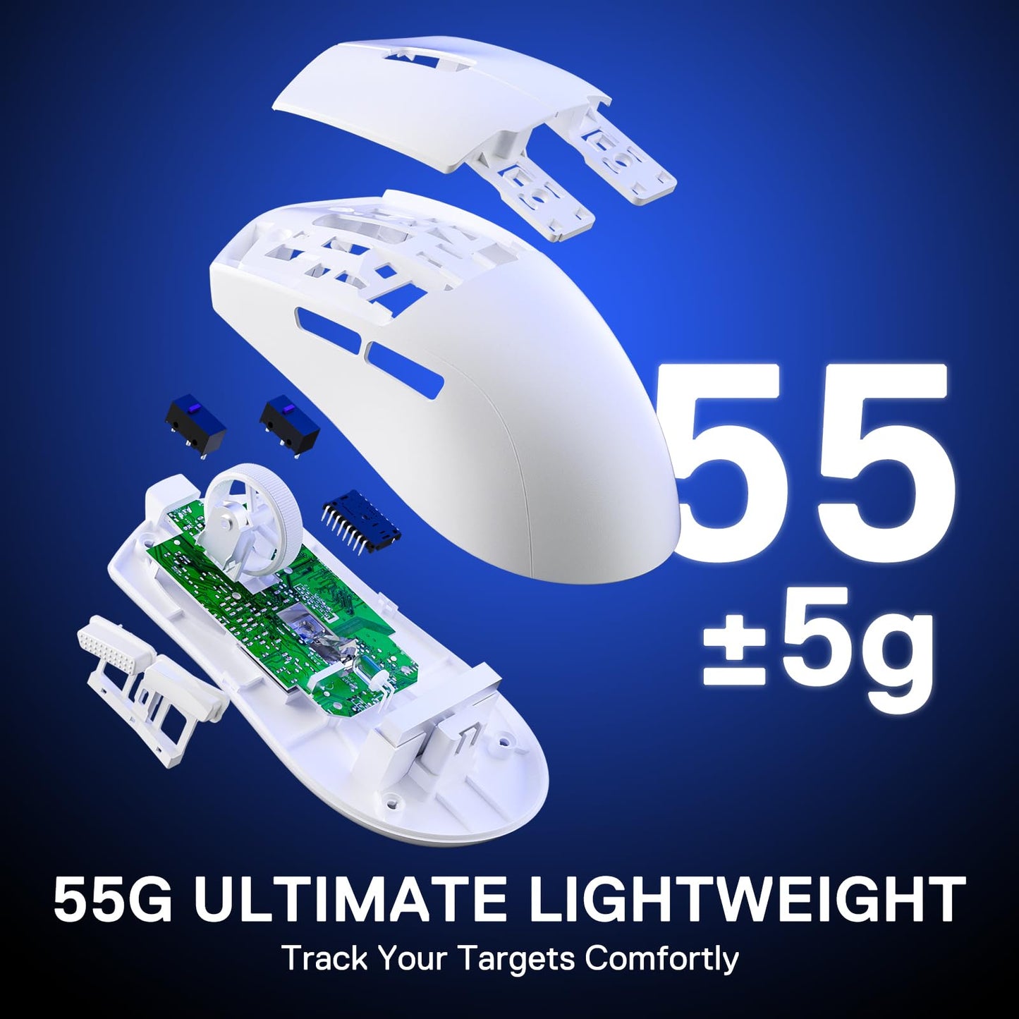 Redragon M918 PRO Wireless Gaming Mouse - 55G Lightweight, 26K DPI, Ergonomic Design, Programmable Buttons, White