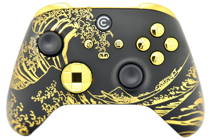 Custom Controllerzz Wireless Controller for Xbox & PC - Golden Waves & Gold Chrome Inserts