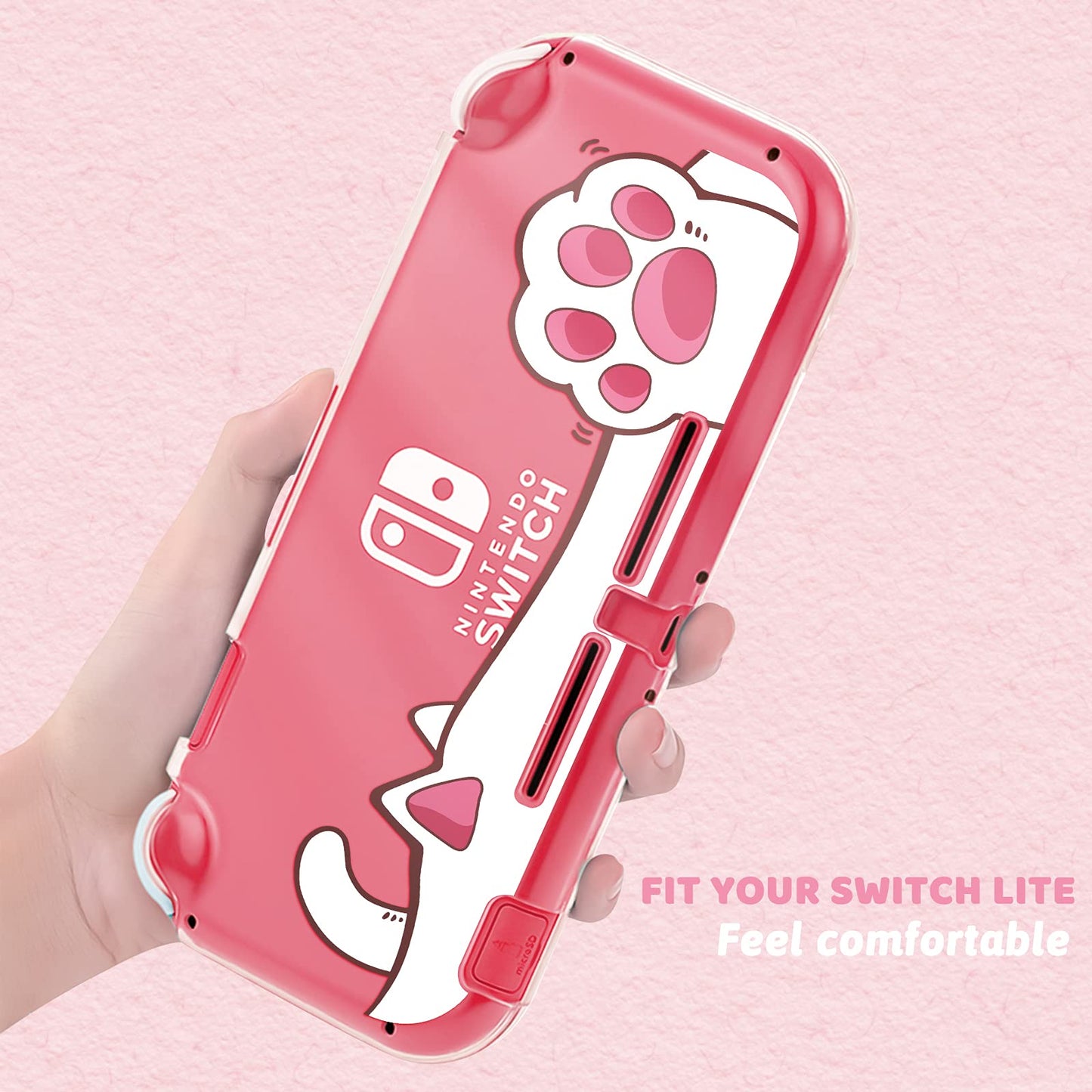 DLseego Switch Lite Protective Case - Hard PC Clear Anti-Shock Cover with Cat-Pad Pattern, White