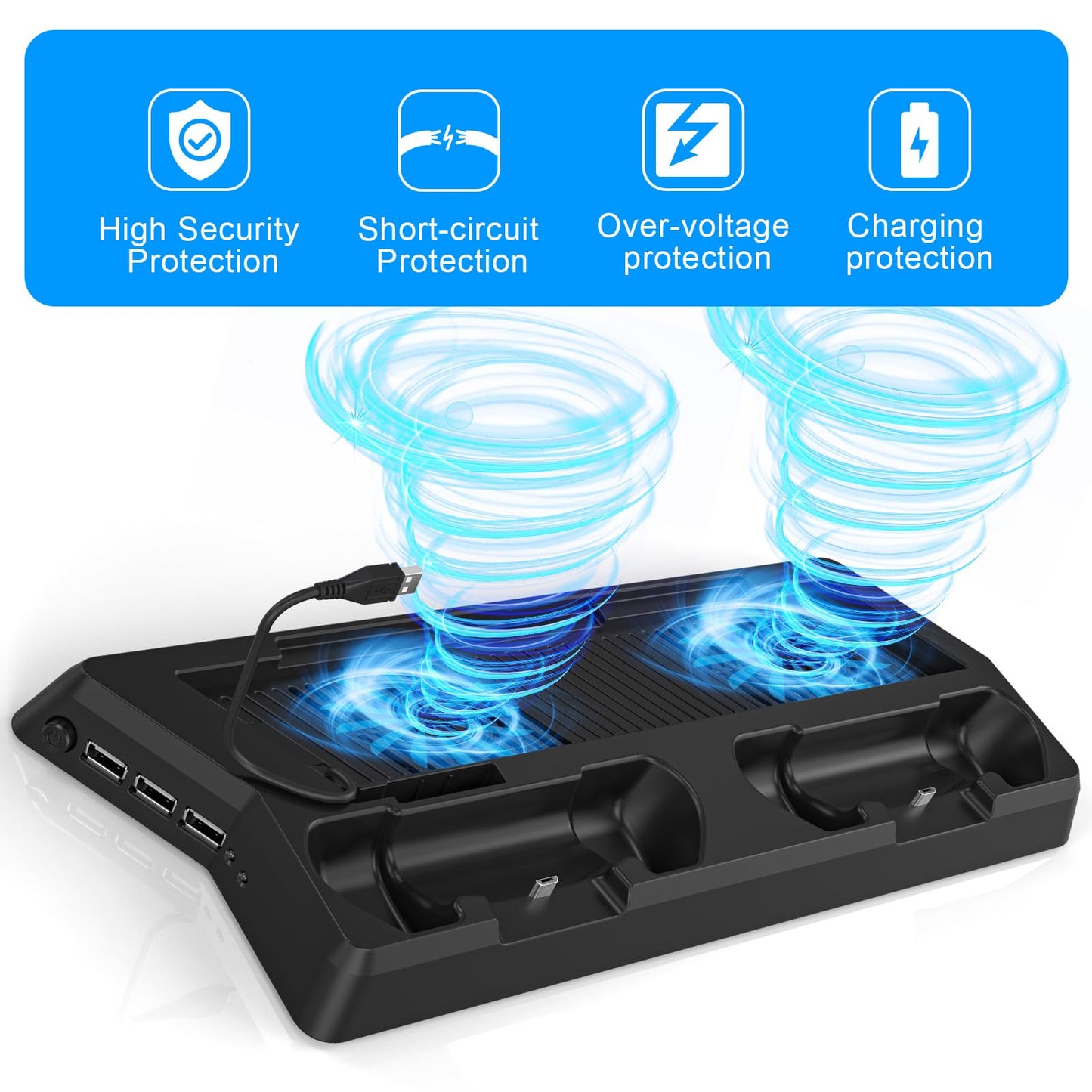 KEKUCULL PS4 Controller Charger Station with Dual Dock, Cooling Fan, 3 USB Ports - Black, for PlayStation4/PS4Slim