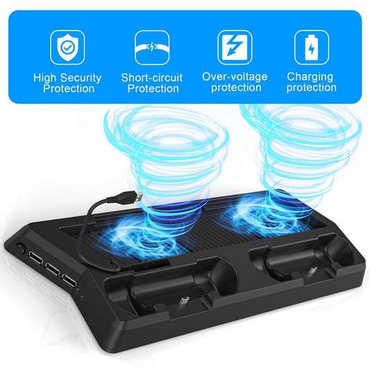 KEKUCULL PS4 Controller Charger Station with Dual Dock, Cooling Fan, 3 USB Ports - Black, for PlayStation4/PS4Slim