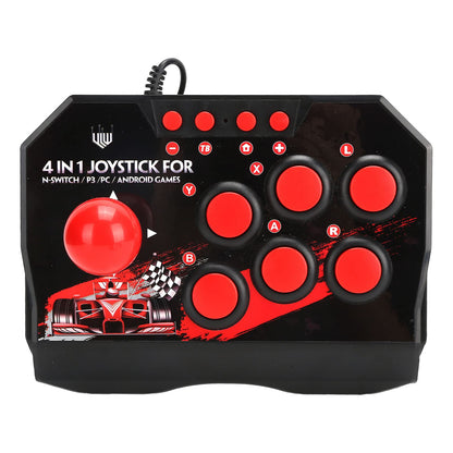 PUSOKEI Universal Nostalgia Fight Stick - Ergonomic USB Wired Joystick for PC/Switch/PS3, Black and Red