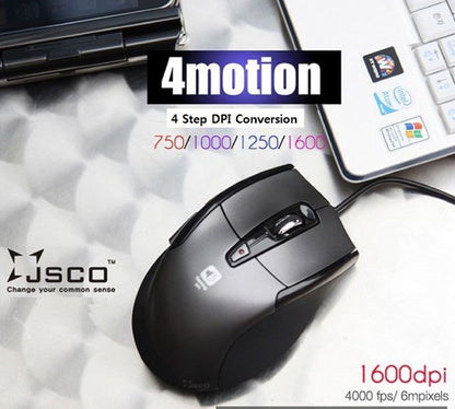 JSCO Noiseless USB Optical Gaming Mouse JNL-101K 1600 DPI Silent Black