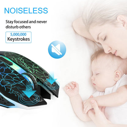 TENMOS M2 Wireless Gaming Mouse - Silent, Rechargeable, 7-Color LED, Ergonomic, 3 Adjustable DPI, Black
