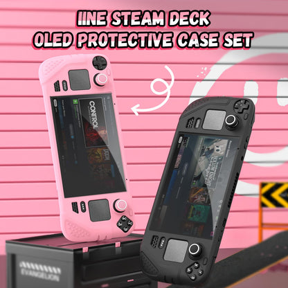 IINE Protective Silicone Case for Steam Deck, 9-in-1 Anti-Scratch Cover, Pink, Model L748