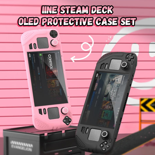 IINE Protective Silicone Case for Steam Deck, 9-in-1 Anti-Scratch Cover, Pink, Model L748