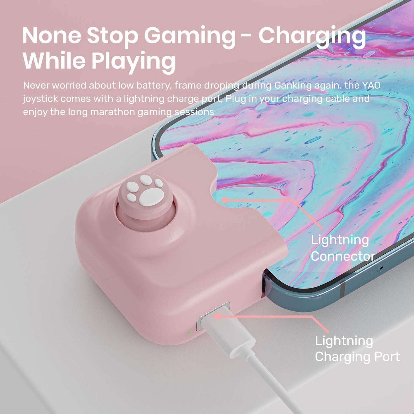 IFYOO Yao L1 PRO Mobile Game Controller for iPhone - Pink, Compatible with PUBG, CODM, Wild Rift, Genshin Impact, iOS 13.4+