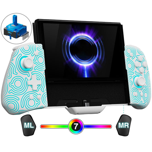 FUNLAB Switch Joypad Controllers - Customizable with Hall Effect Joysticks, Luminous Design, White-Eyes Pattern, 7 LED Colors