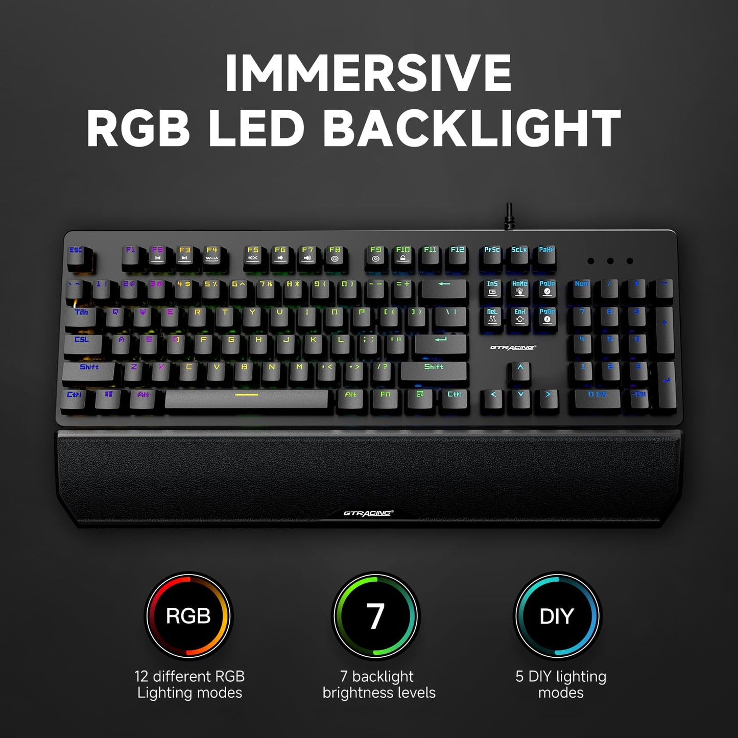 GTRACING Mechanical Gaming Keyboard GT883 - RGB Lighting, Tactile Blue Switches, Programmable Keys for Laptop & PC