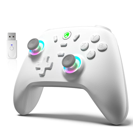 ECHTPower Wireless Gaming Controller - Hall Effect Joystick, 2.4G & Wired, 1000Hz Polling Rate, 800mAh Battery, Off-White, Model ES01