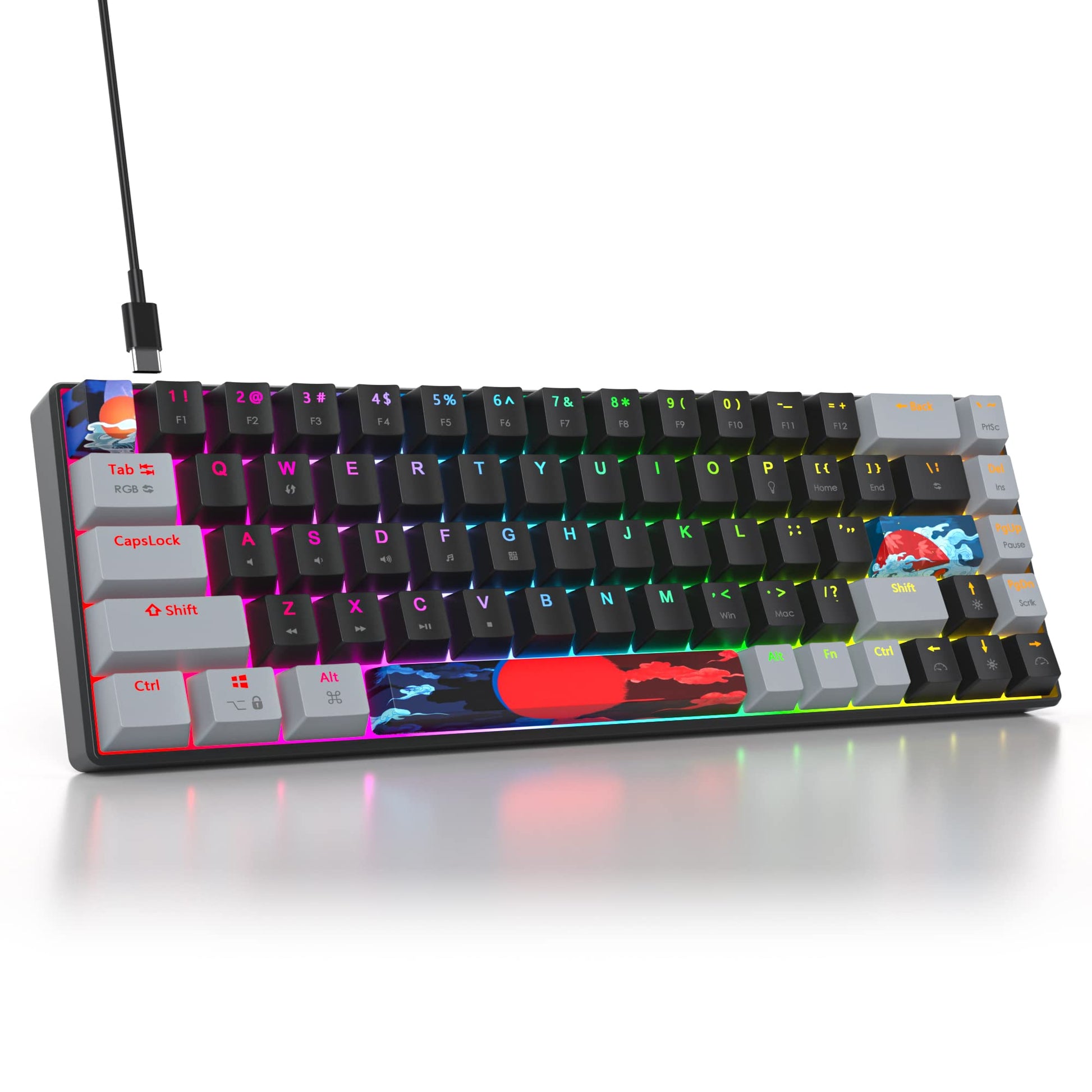 iTastatur 65% Mechanical Keyboard 68-Key Wired Gaming Keyboard with Red Switch RGB Lighting Effect PBT Keycaps Ultra-Compact Mini Keyboard Suitable for Win/Mac(68 Dark)