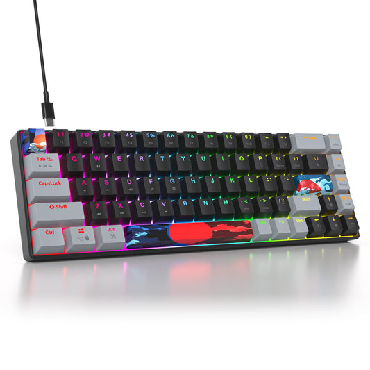 iTastatur 65% Mechanical Keyboard 68-Key Wired Gaming Keyboard with Red Switch RGB Lighting Effect PBT Keycaps Ultra-Compact Mini Keyboard Suitable for Win/Mac(68 Dark)