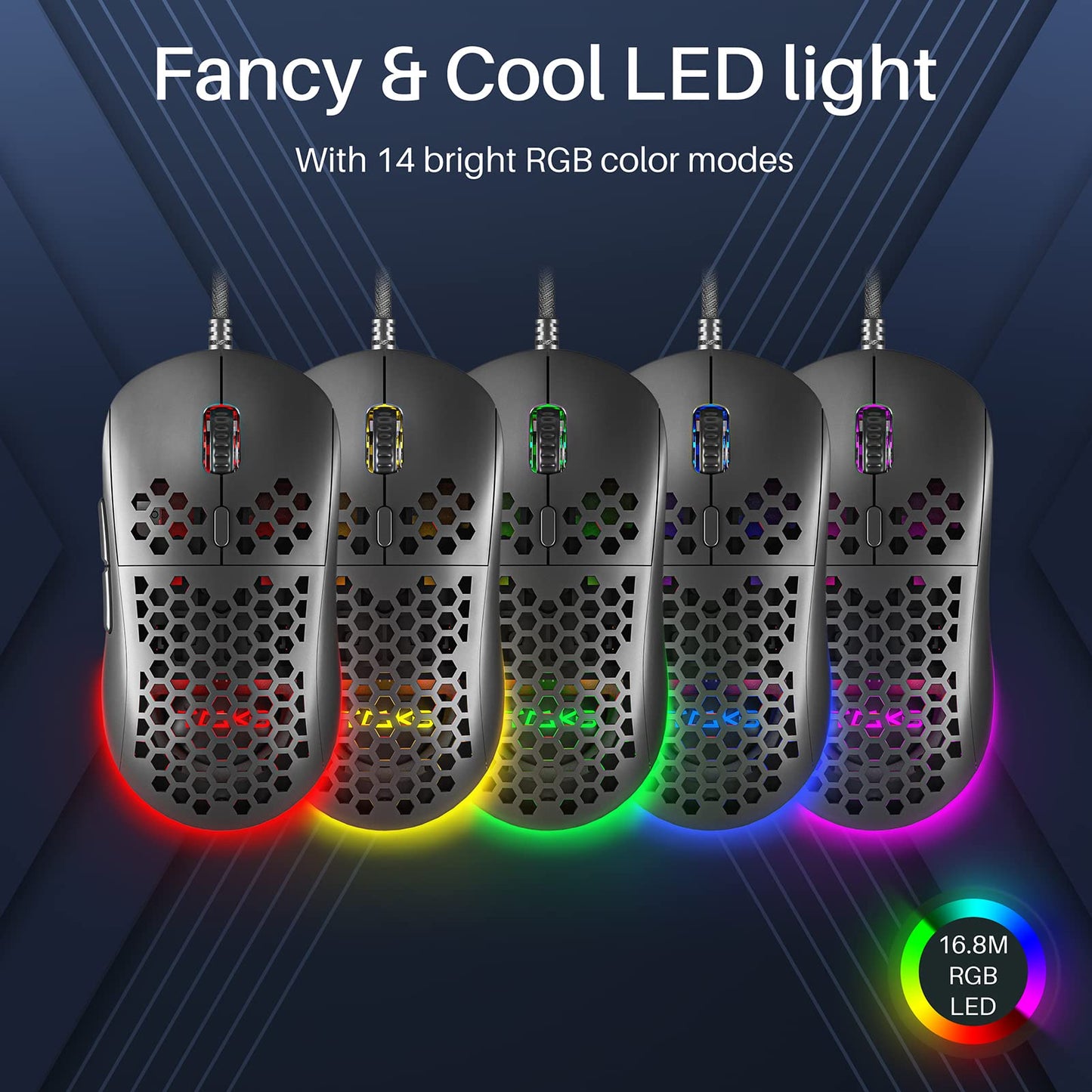 DIERYA Wired Gaming Mouse, 12800 DPI Optical Sensor, 6 Programmable Buttons, RGB, Ergonomic Design, Black