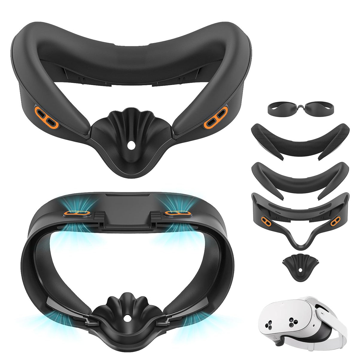 Face Cover Pad and Facial Interface Compatible with Meta Oculus Quest 3S/3S Xbox Edition  Replaceable Soft PU Leather Pad and Breathable Ice Silk Cotton  Air-Circulation Design Face Cover Accessories
