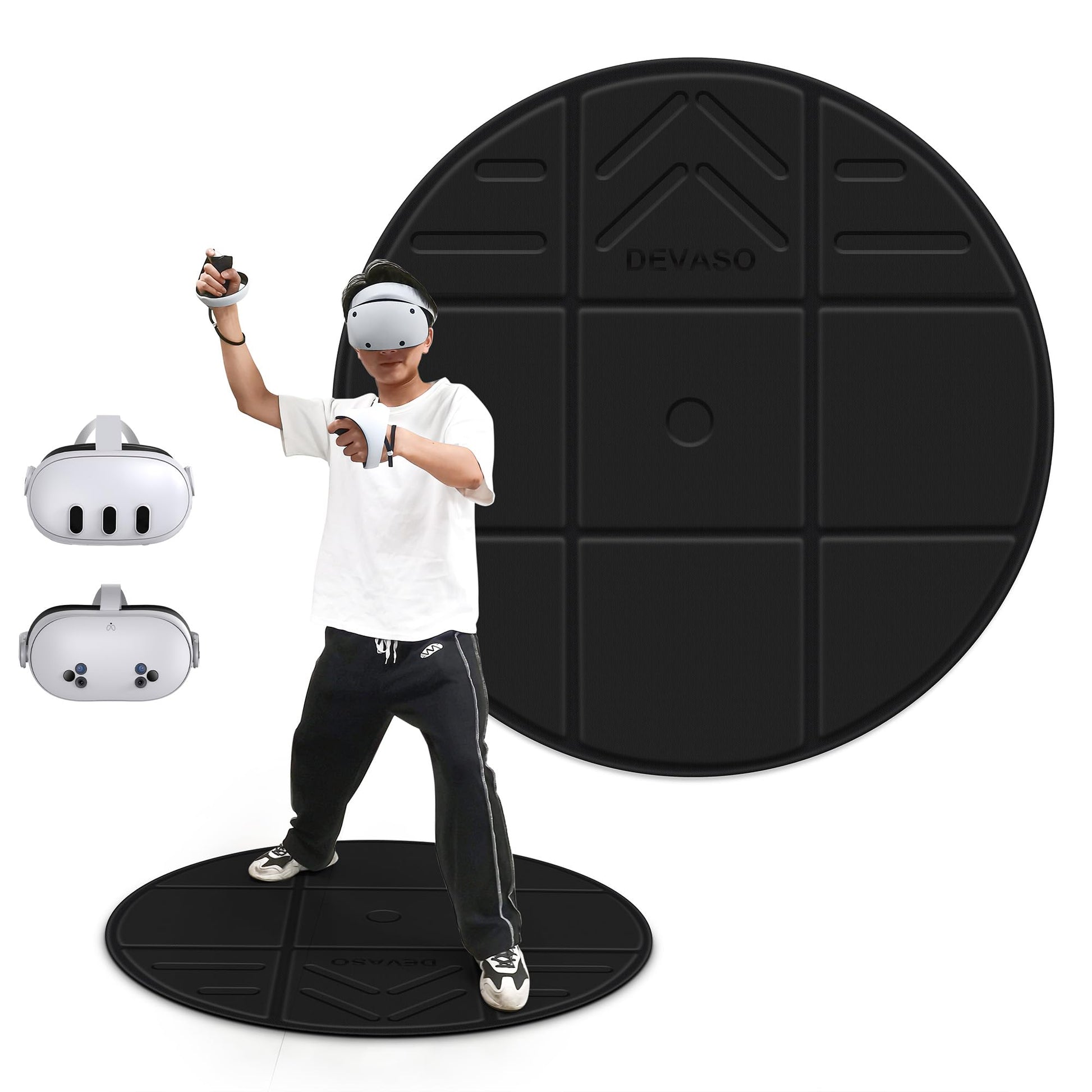 DEVASO Foldable VR Mat for Meta Quest 3S/Quest 3  Round Anti Fatigue Large Mat  Anti-slip and Comfortable Floor Mat  fine Game Accessories Compatible with PSVR2  Oculus Quest 2/Pro/Apple Vision Pro