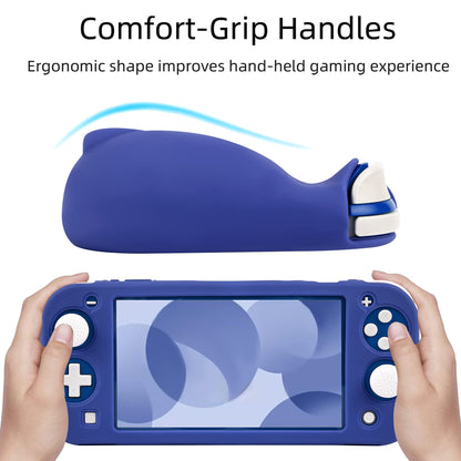 CHIN FAI Protective Case for Nintendo Switch Lite - Soft Grip Cover with Ergonomic Handles, Self Stand, 4 Thumb Stick Caps, Silicone-Blue