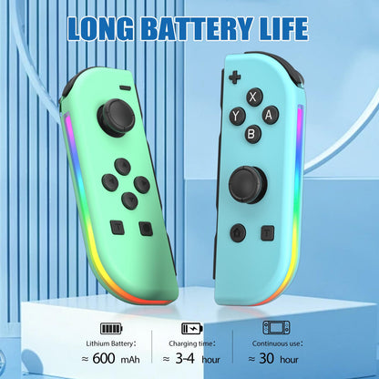 Haiovia Wireless Joycon Controller for Nintendo Switch - Dual Vibration, Motion Control, RGB Lights - Blue/Green, Model 1
